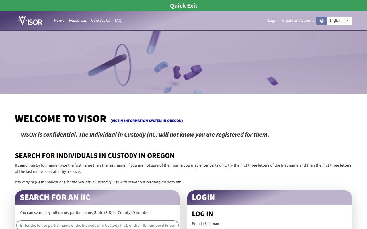 Wasco County VINELink release check through Oregon VISOR search