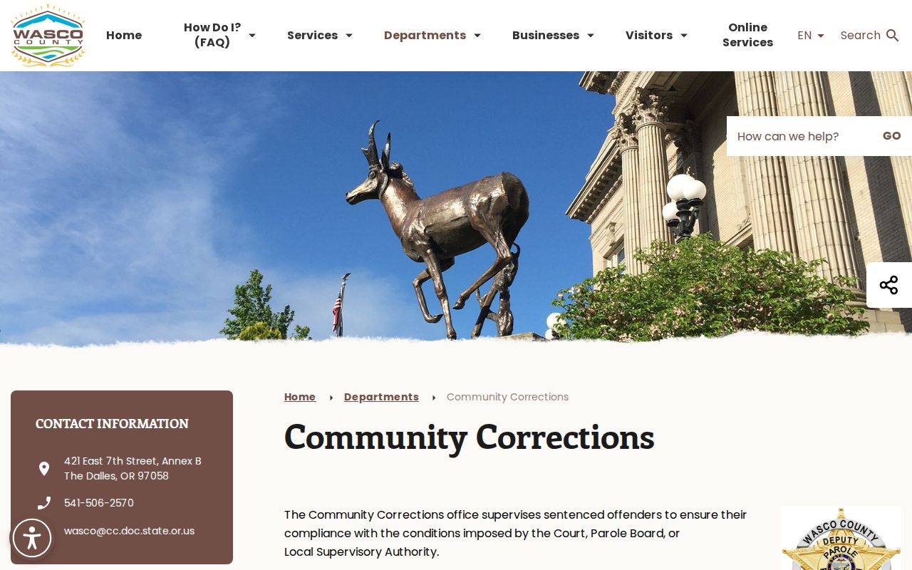 Wasco County parole and probation supervision office page